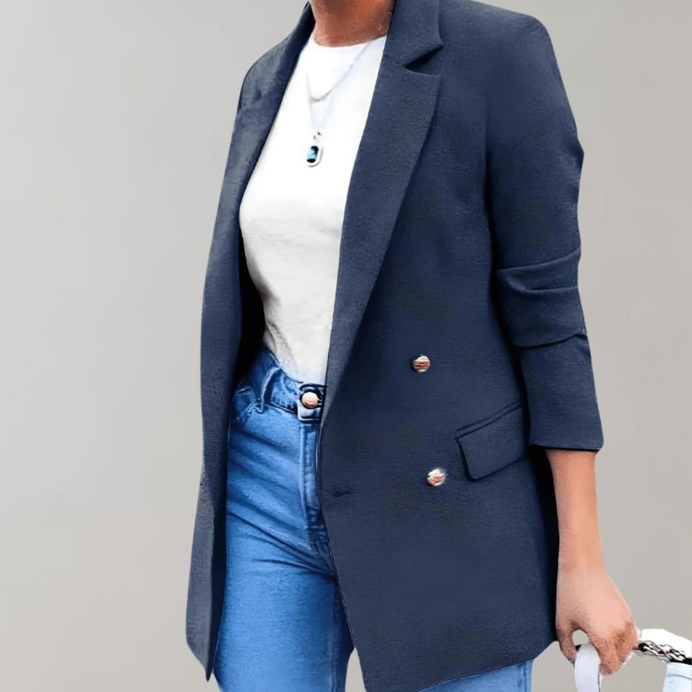 Kacob | Women's Double Breasted Blazer – Longline Notch Lapel Tailored Blazer