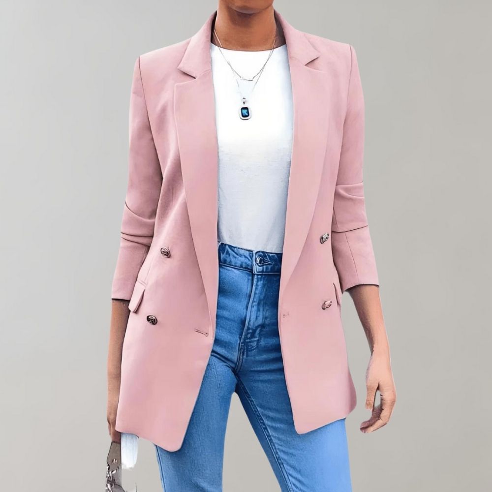 Kacob | Women's Double Breasted Blazer – Longline Notch Lapel Tailored Blazer