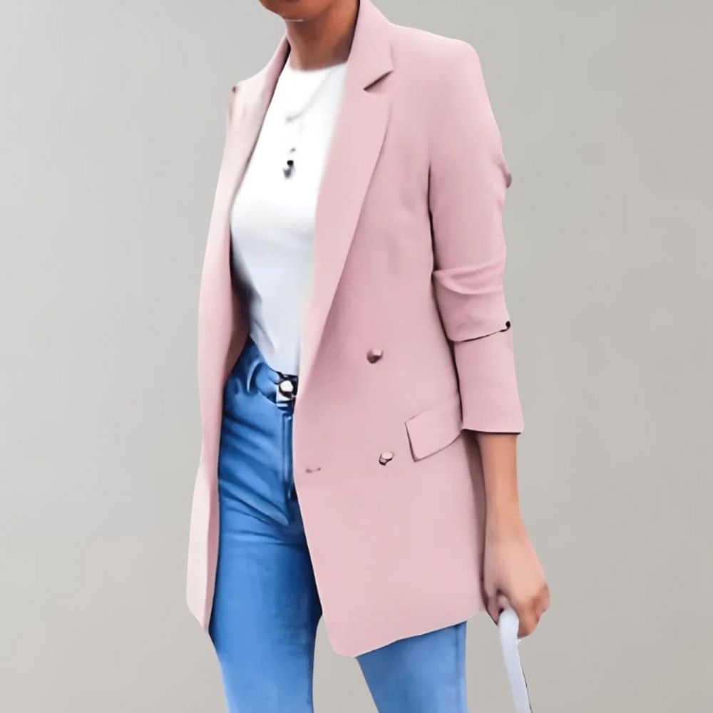 Kacob | Women's Double Breasted Blazer – Longline Notch Lapel Tailored Blazer