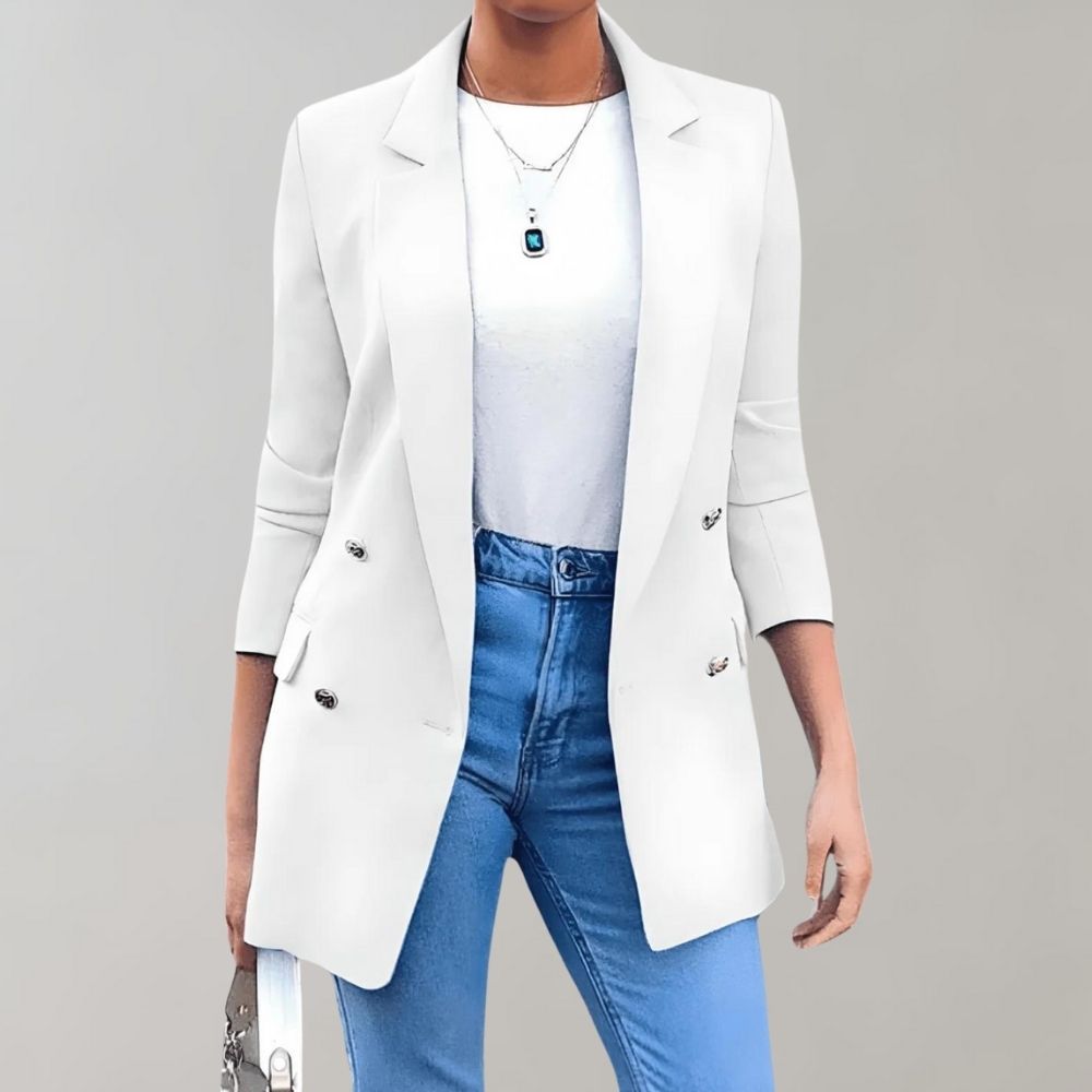 Kacob | Women's Double Breasted Blazer – Longline Notch Lapel Tailored Blazer
