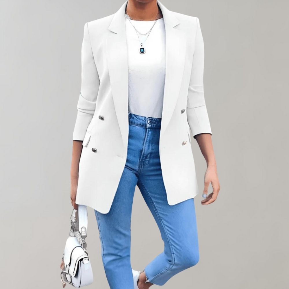 Kacob | Women's Double Breasted Blazer – Longline Notch Lapel Tailored Blazer