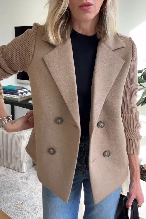 Kacob | Women's Double Breasted Blazer – Ribbed Sleeve Relaxed Blazer