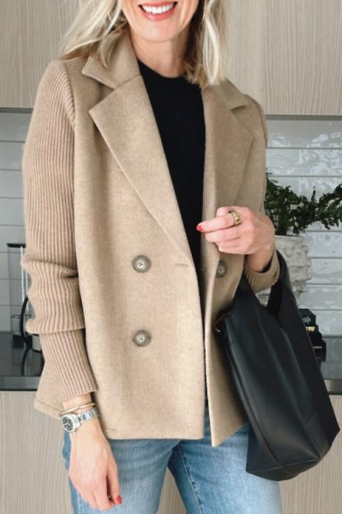 Kacob | Women's Double Breasted Blazer – Ribbed Sleeve Relaxed Blazer
