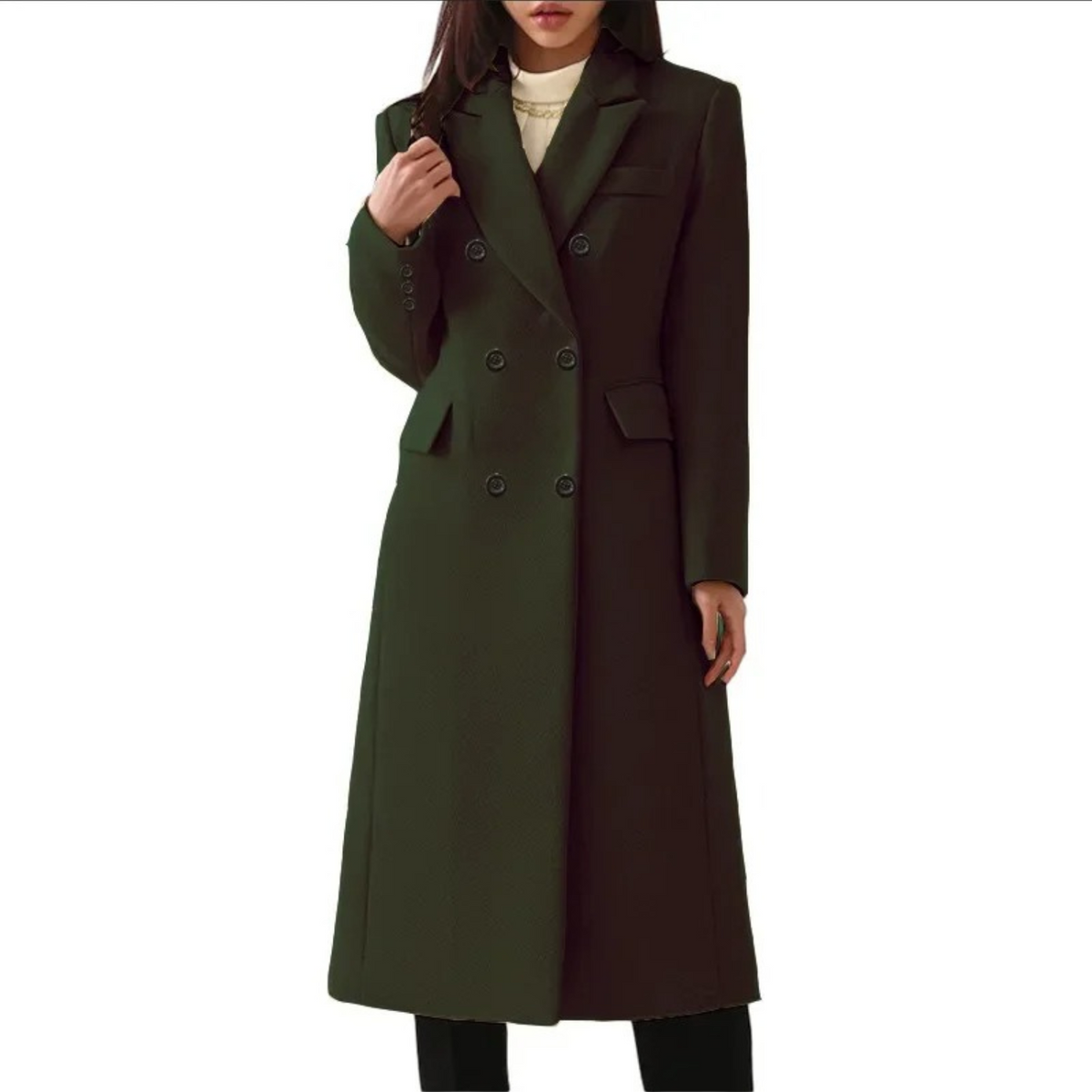 Kacob | Women's Double Breasted Long Coat – Notch Collar Tailored Overcoat