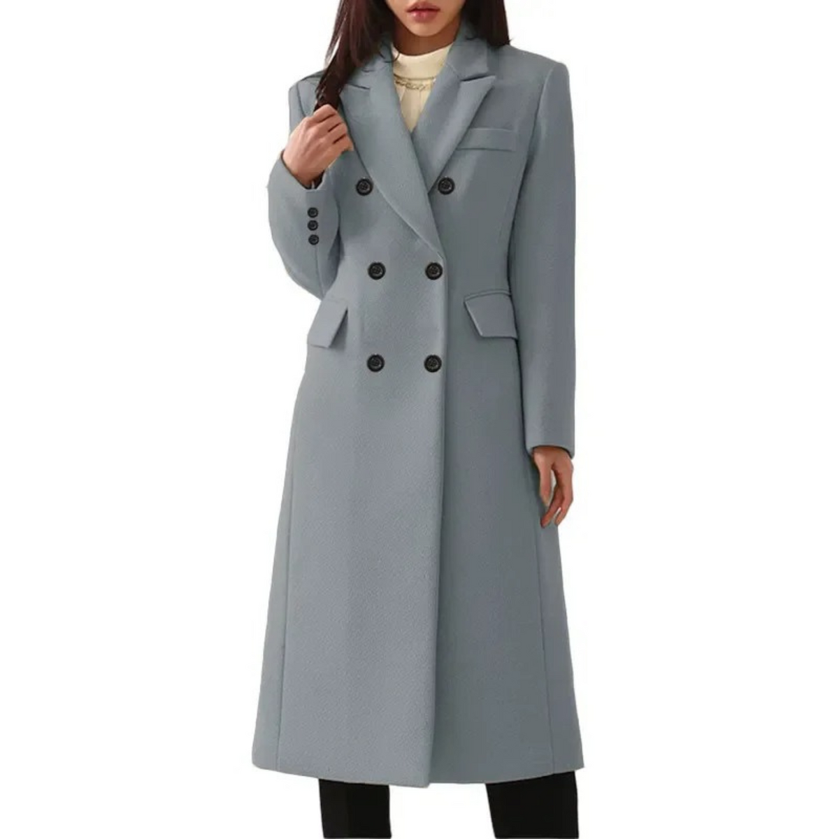 Kacob | Women's Double Breasted Long Coat – Notch Collar Tailored Overcoat