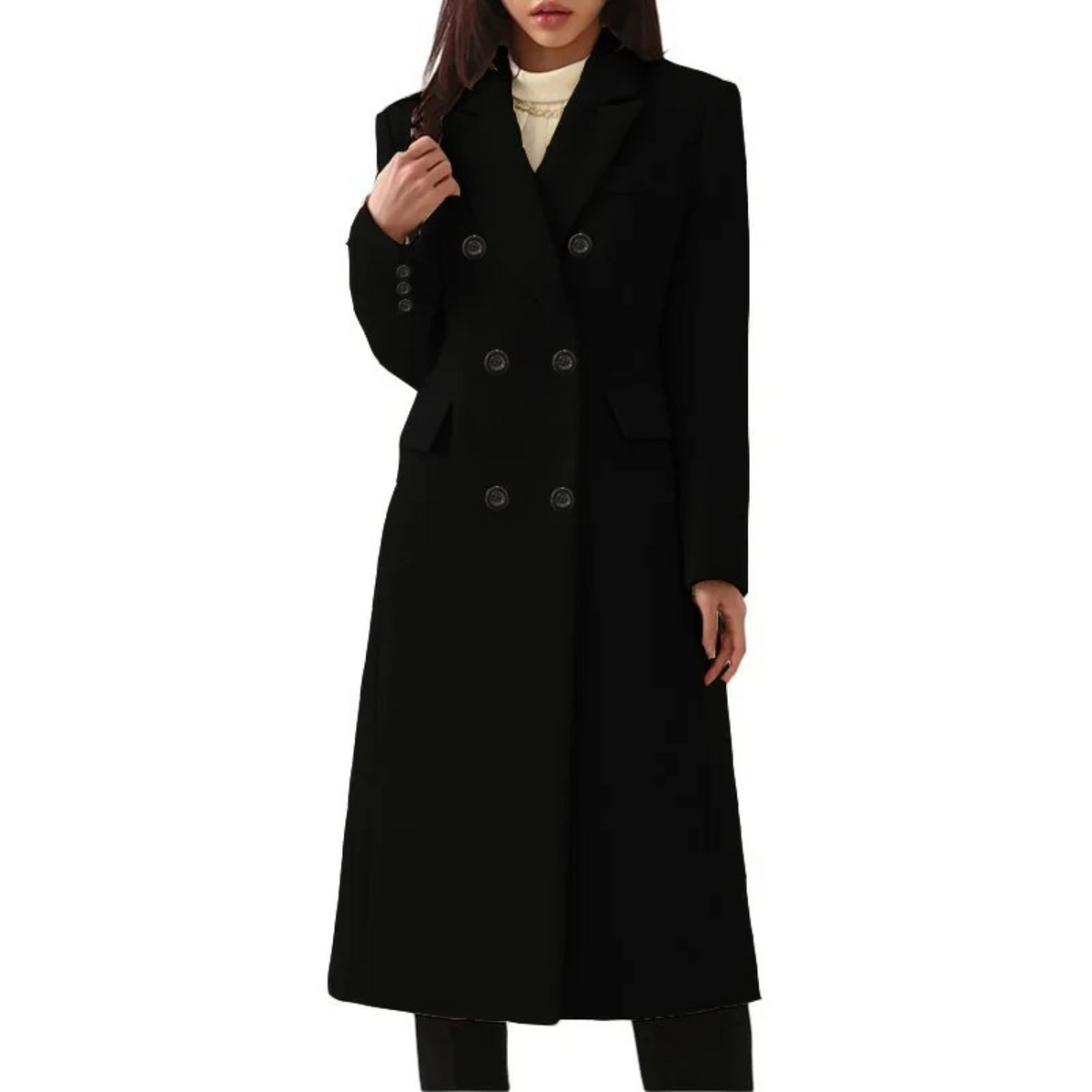 Kacob | Women's Double Breasted Long Coat – Notch Collar Tailored Overcoat