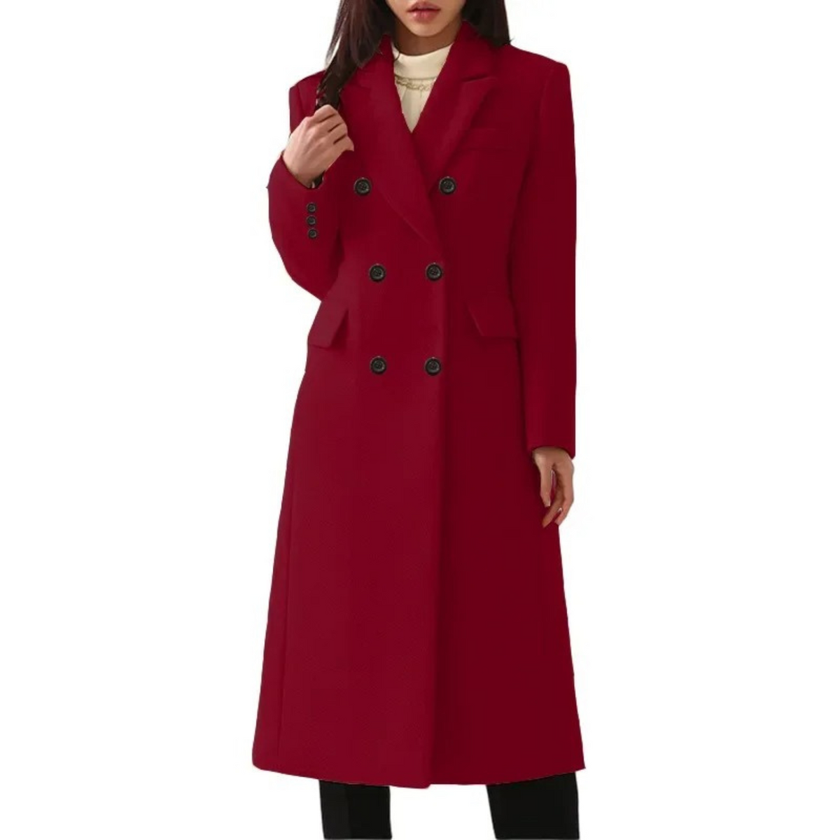 Kacob | Women's Double Breasted Long Coat – Notch Collar Tailored Overcoat