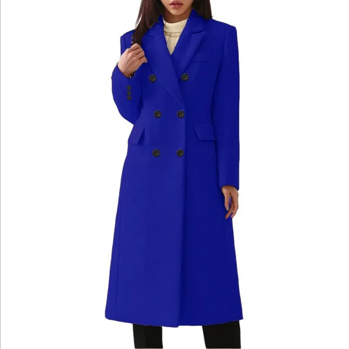 Kacob | Women's Double Breasted Long Coat – Notch Collar Tailored Overcoat