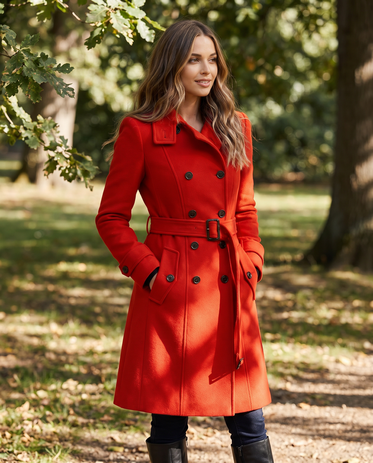 Women's Double Breasted Long Stand Collar Coat – Belted Military Style Winter Coat