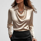 Women's Draped Neck Satin Blouse – Collared