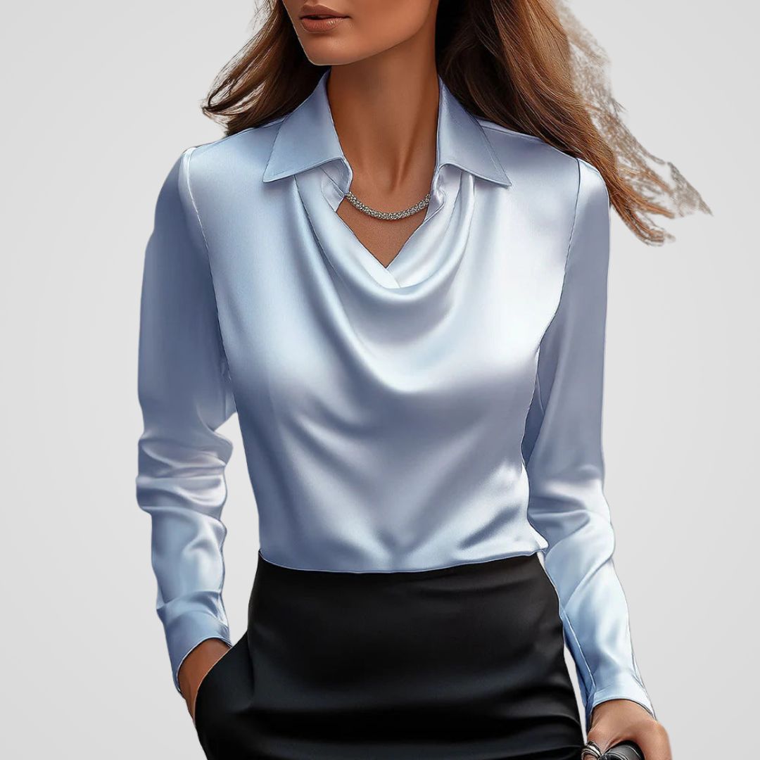 Women's Draped Neck Satin Blouse – Collared