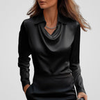 Women's Draped Neck Satin Blouse – Collared