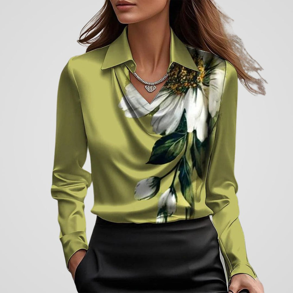 Women's Draped Neck Satin Blouse – Collared