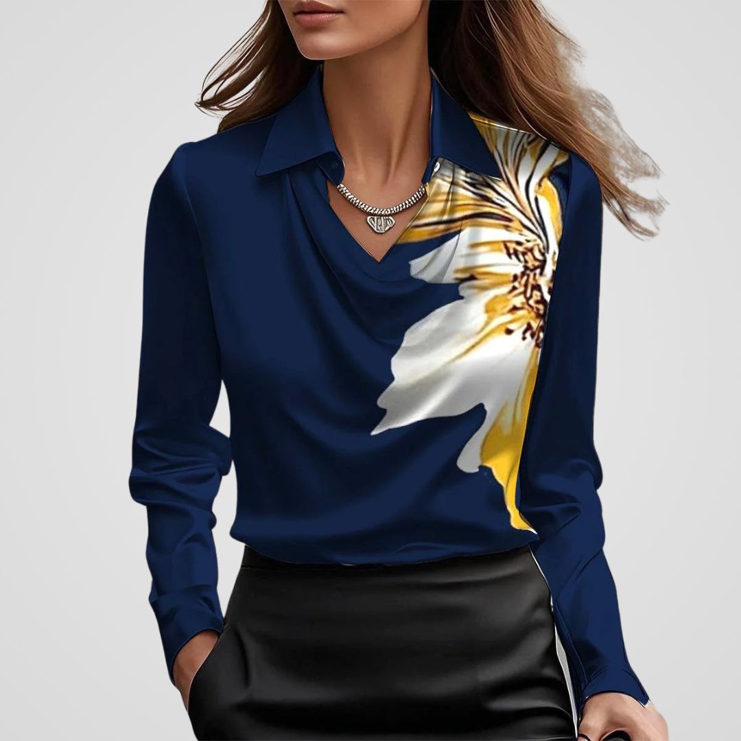 Women's Draped Neck Satin Blouse – Collared