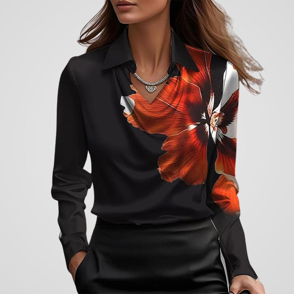 Women's Draped Neck Satin Blouse – Collared