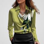 Women's Draped Neck Satin Blouse – Collared