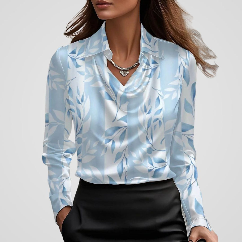 Women's Draped Neck Satin Blouse – Collared