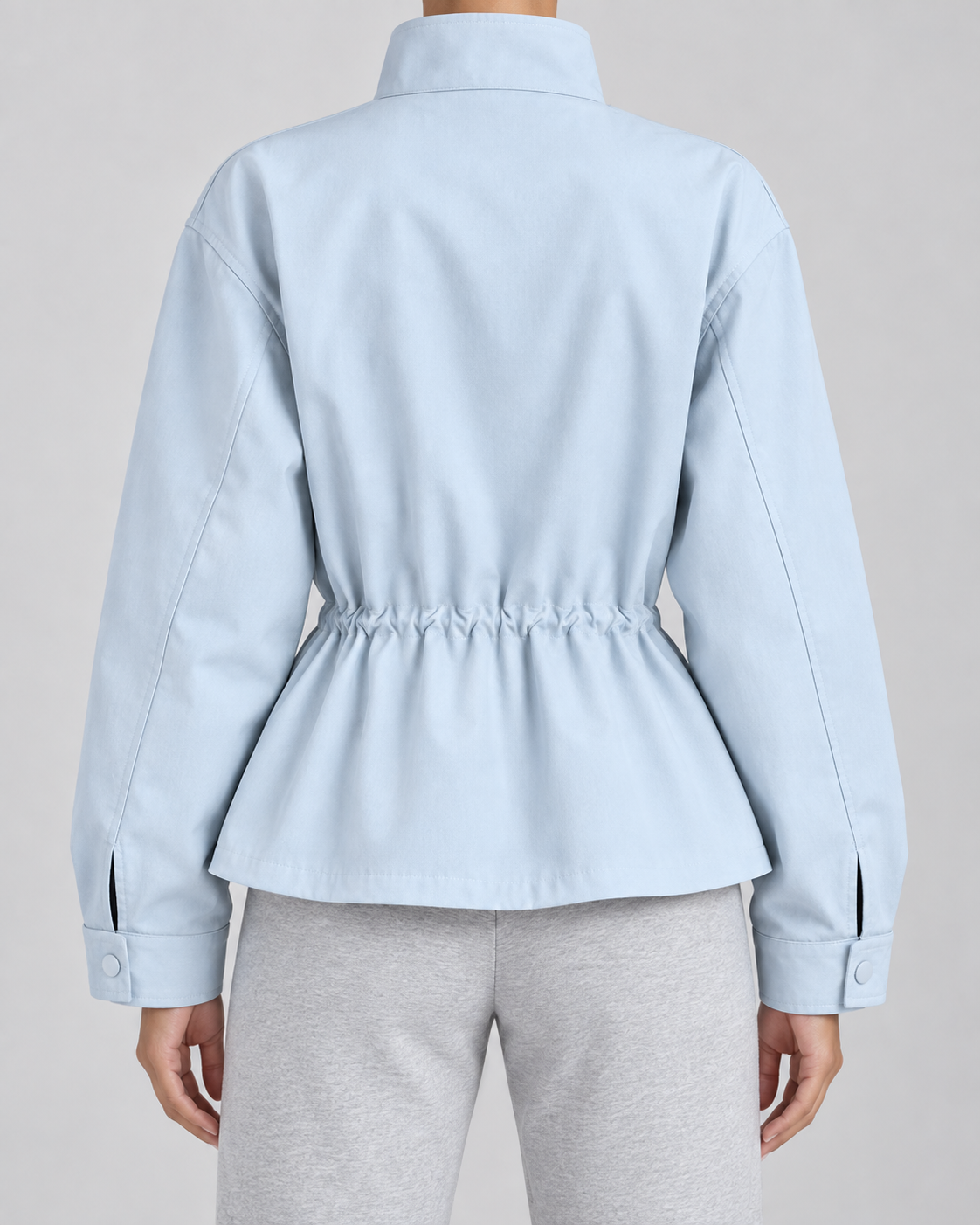 Women's Drawstring Waist Jacket – Stand Collar Zip Front Utility Jacket