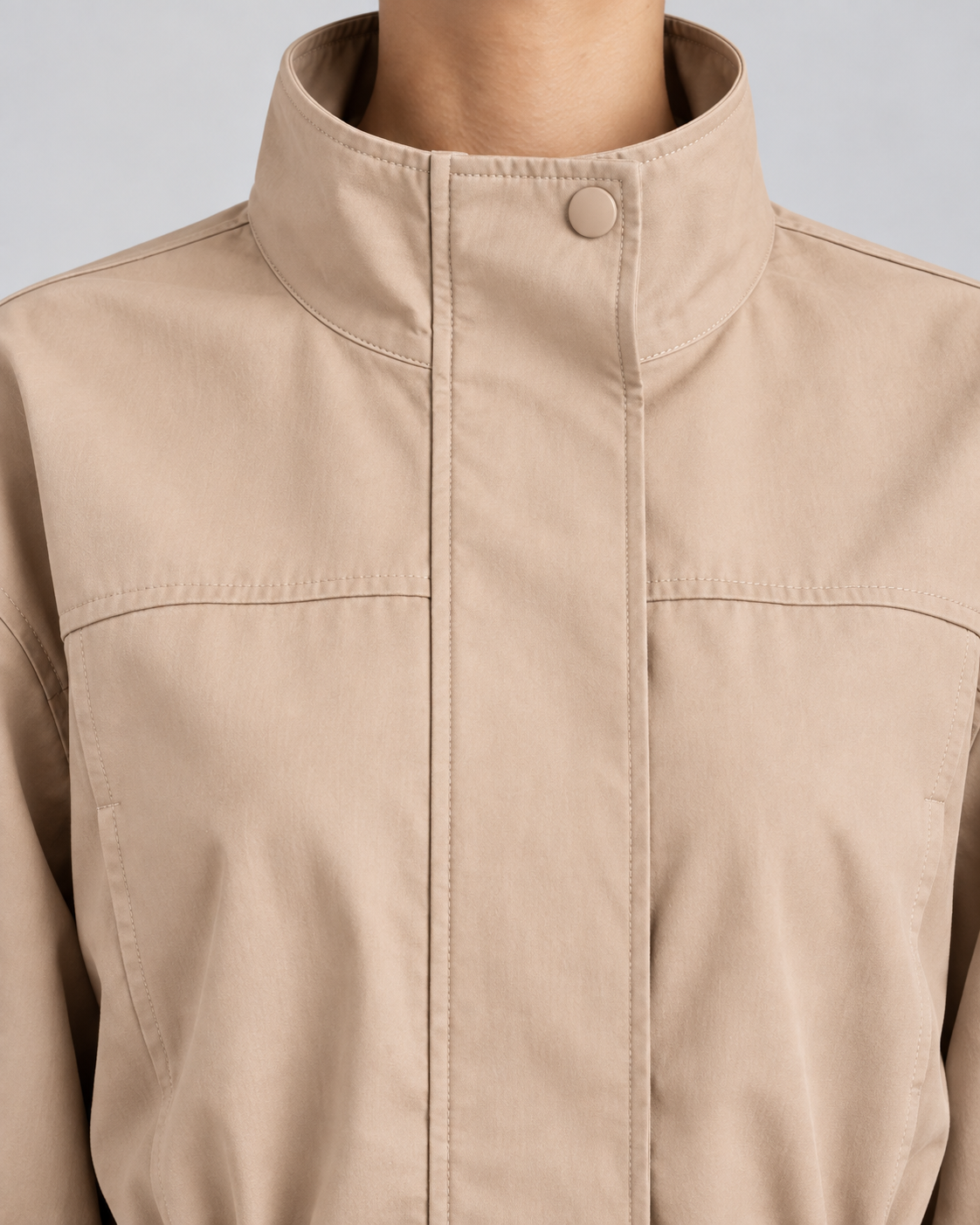Women's Drawstring Waist Jacket – Stand Collar Zip Front Utility Jacket