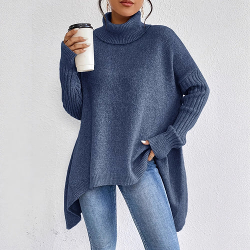 Kacob | Women's Drop Shoulder Oversized Roll Neck Jumper – Relaxed Turtleneck Knit