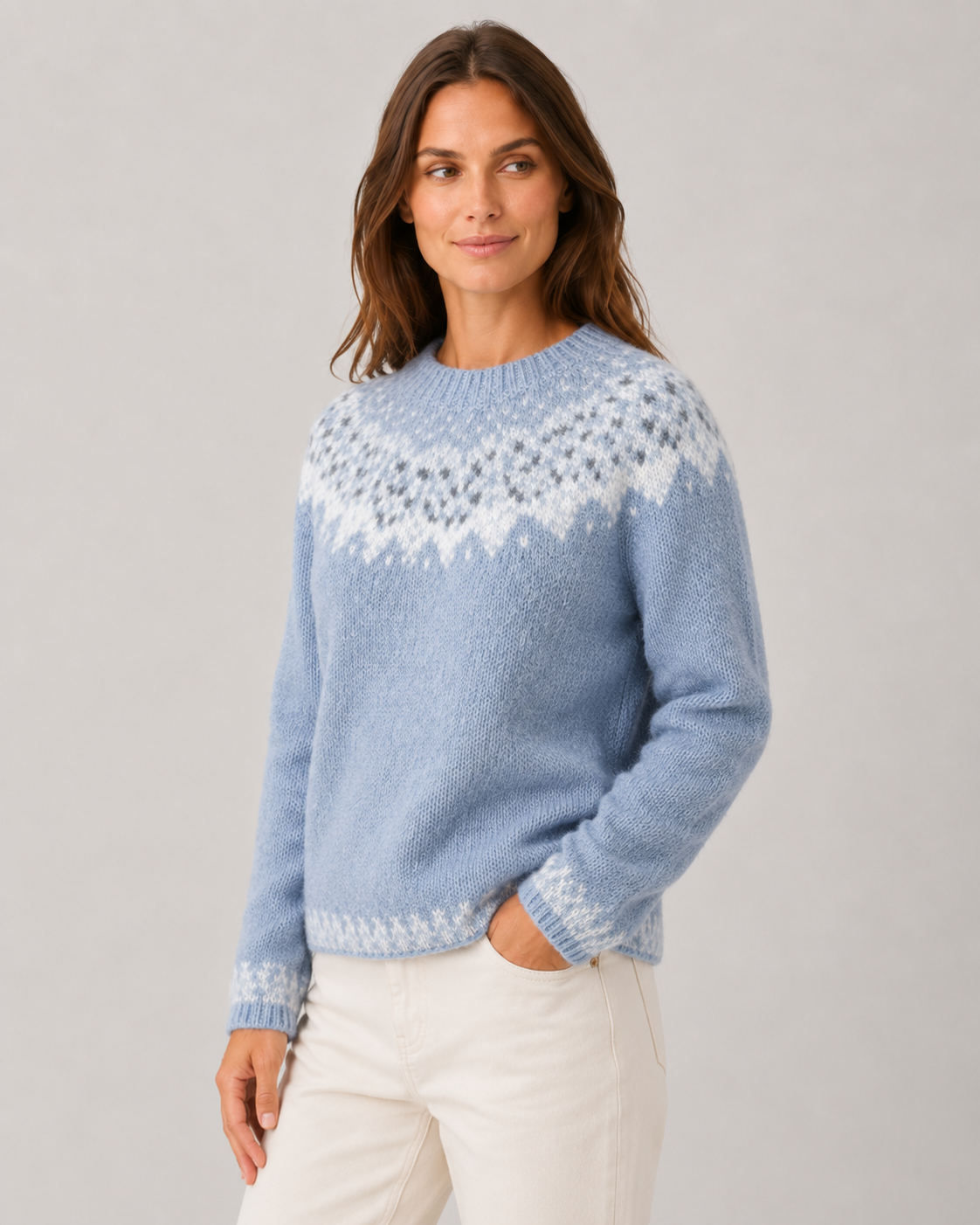 Women's Fair Isle Crew Neck Jumper – Snowflake Yoke