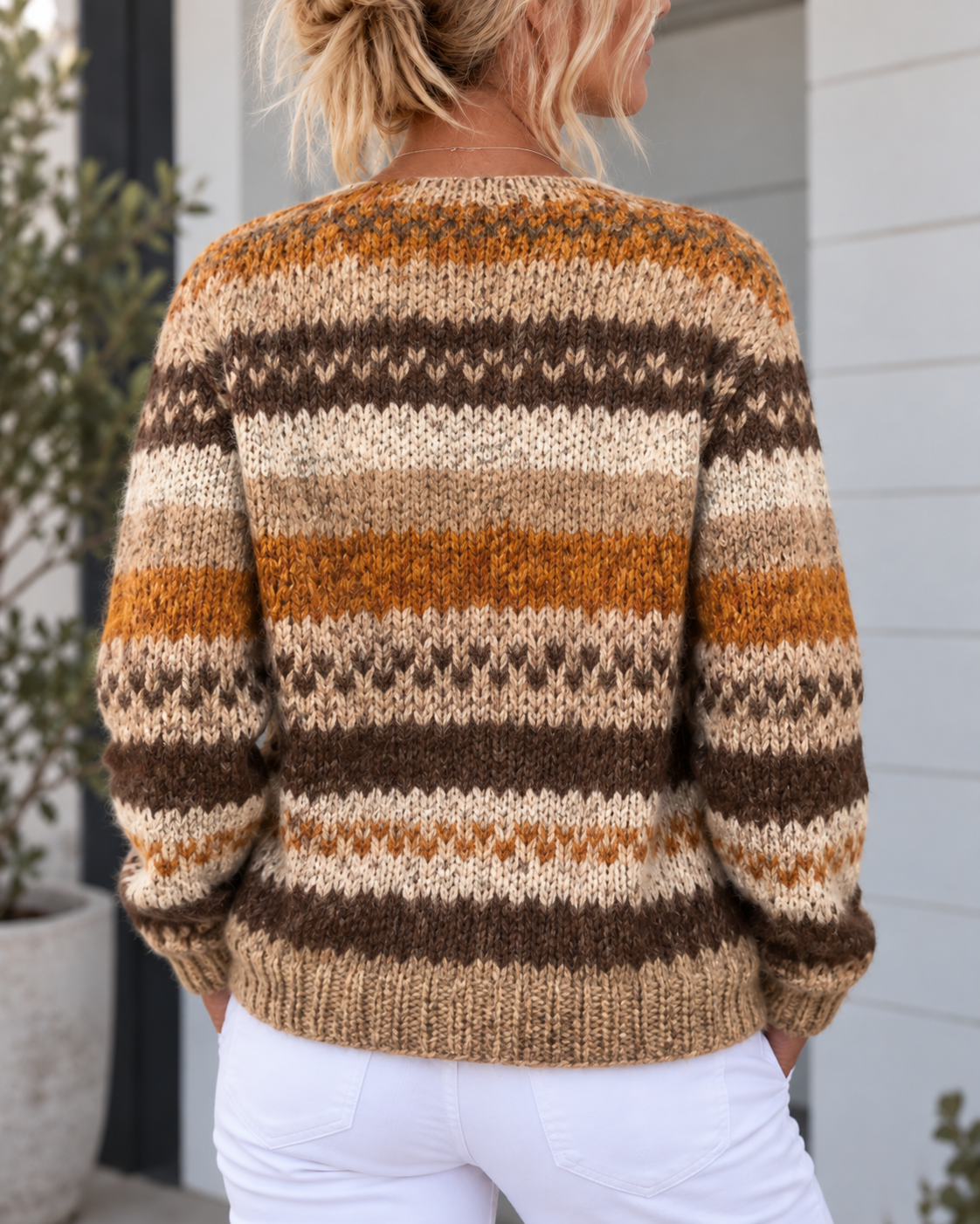 Kacob | Women's Fair Isle Knitted Cardigan – Button Front Relaxed Cardigan