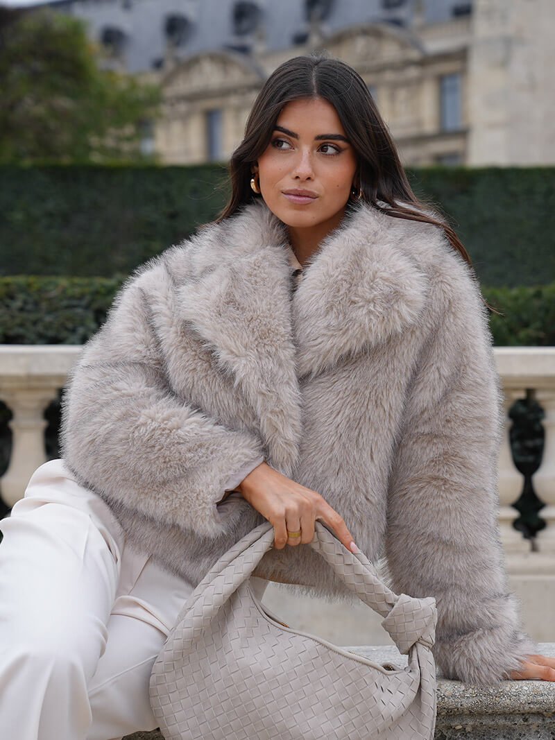 Kacob | Women's Faux Fur Coat – Stand Collar Relaxed Winter Coat