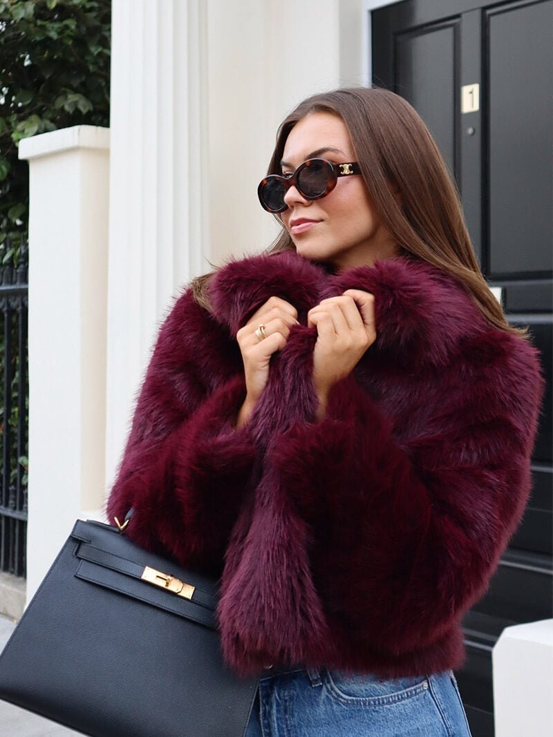 Kacob | Women's Faux Fur Coat – Stand Collar Relaxed Winter Coat