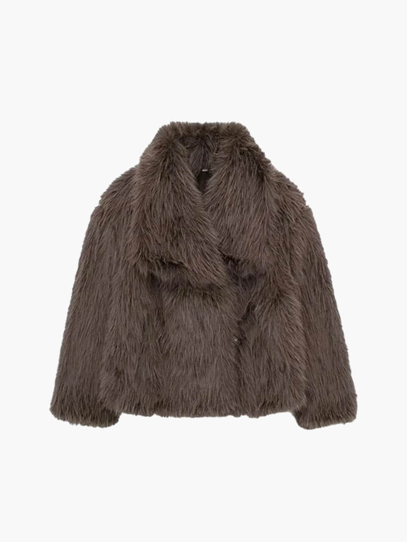 Kacob | Women's Faux Fur Coat – Stand Collar Relaxed Winter Coat