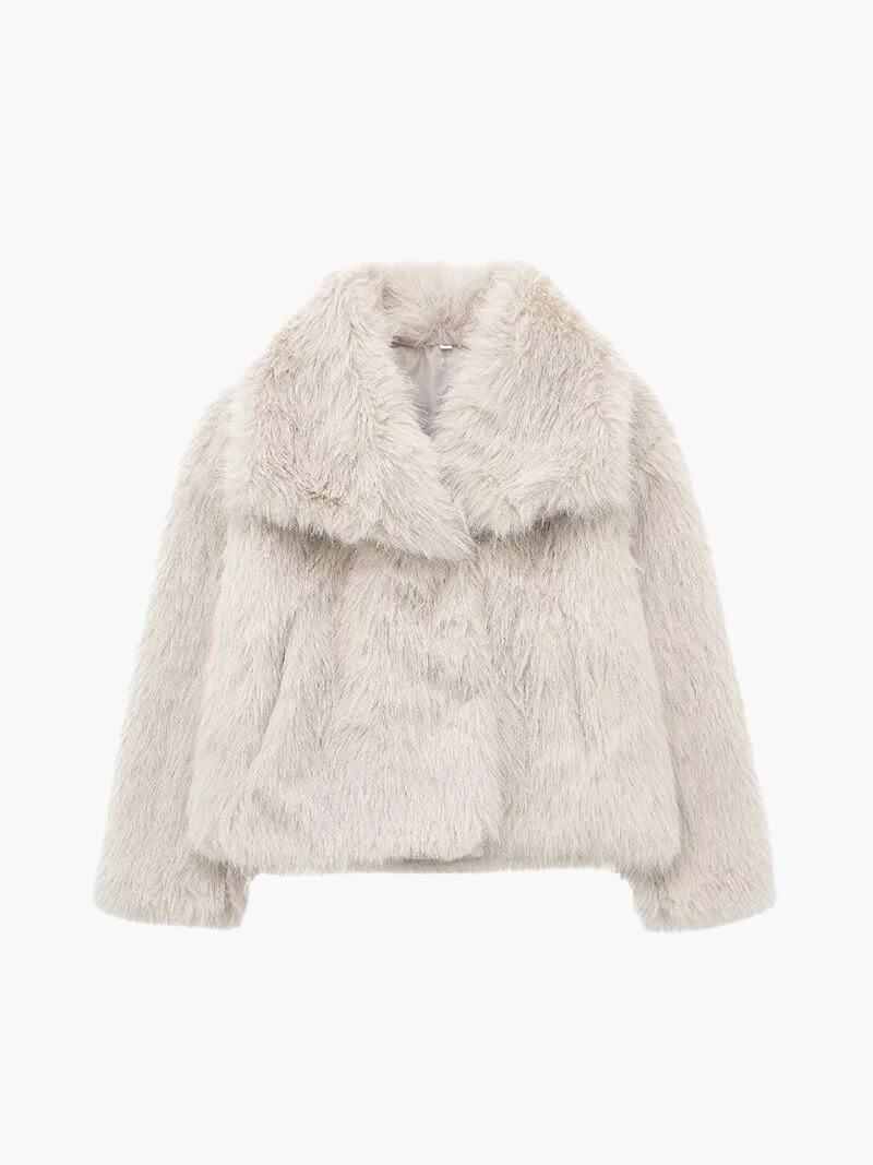 Kacob | Women's Faux Fur Coat – Stand Collar Relaxed Winter Coat
