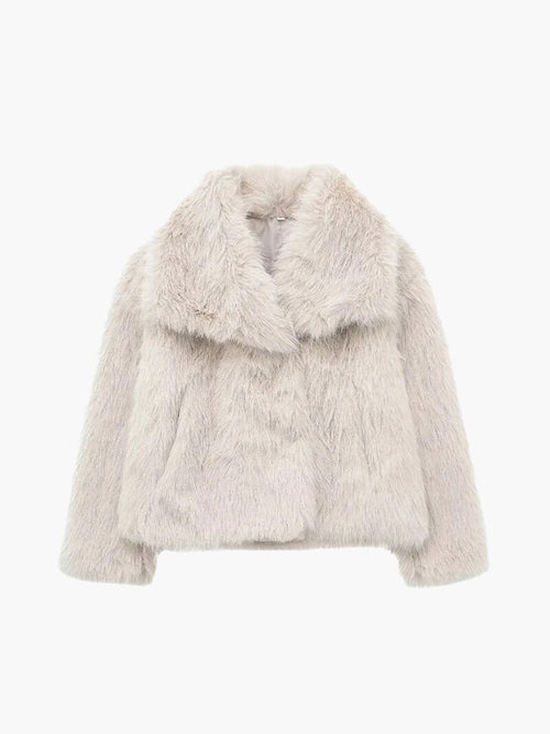 Kacob | Women's Faux Fur Coat – Stand Collar Relaxed Winter Coat