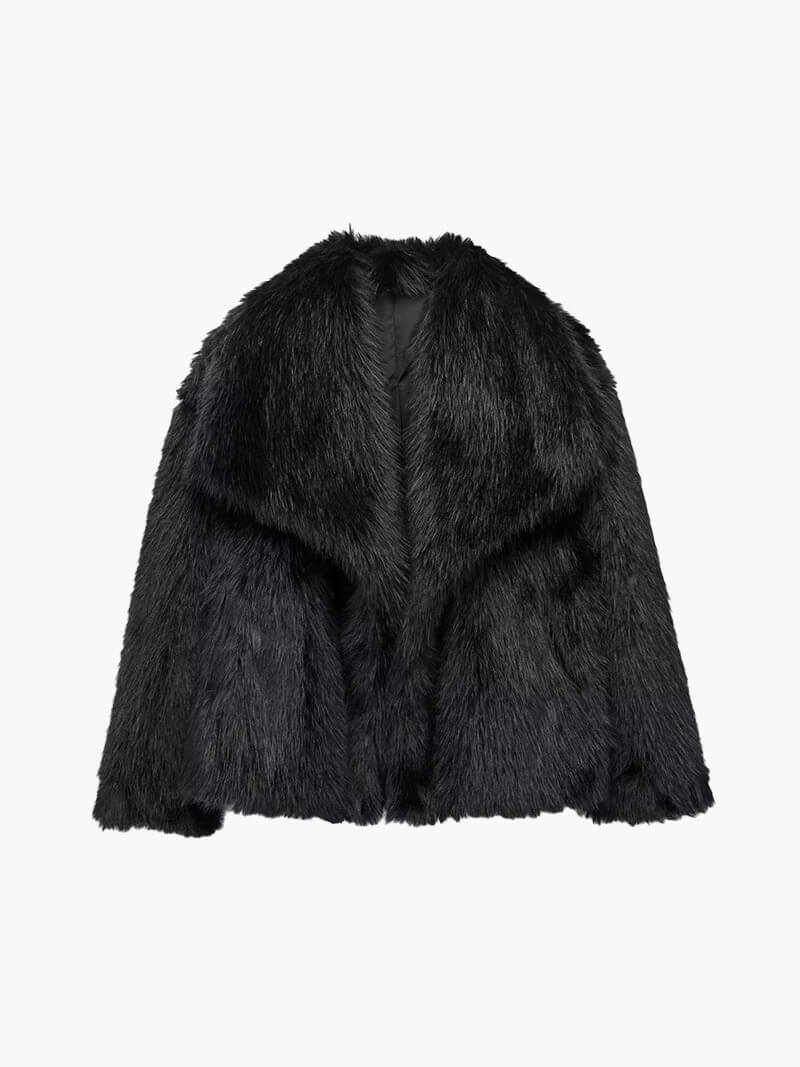 Kacob | Women's Faux Fur Coat – Stand Collar Relaxed Winter Coat