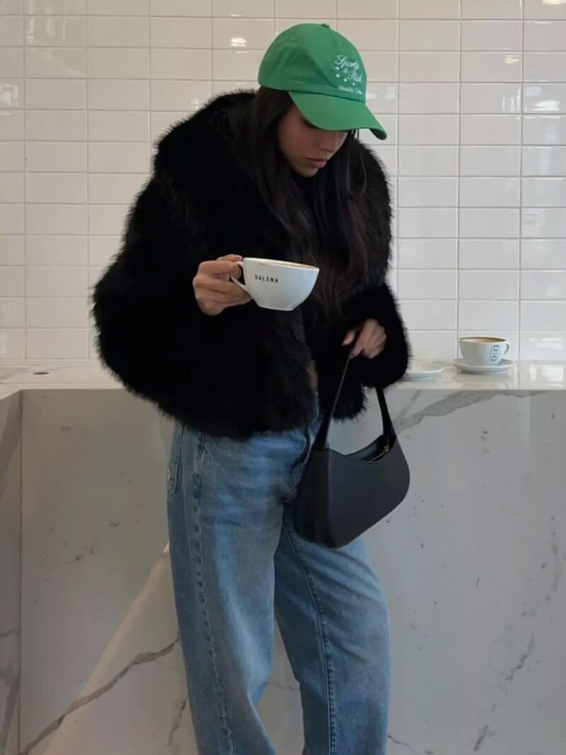 Kacob | Women's Faux Fur Coat – Stand Collar Relaxed Winter Coat