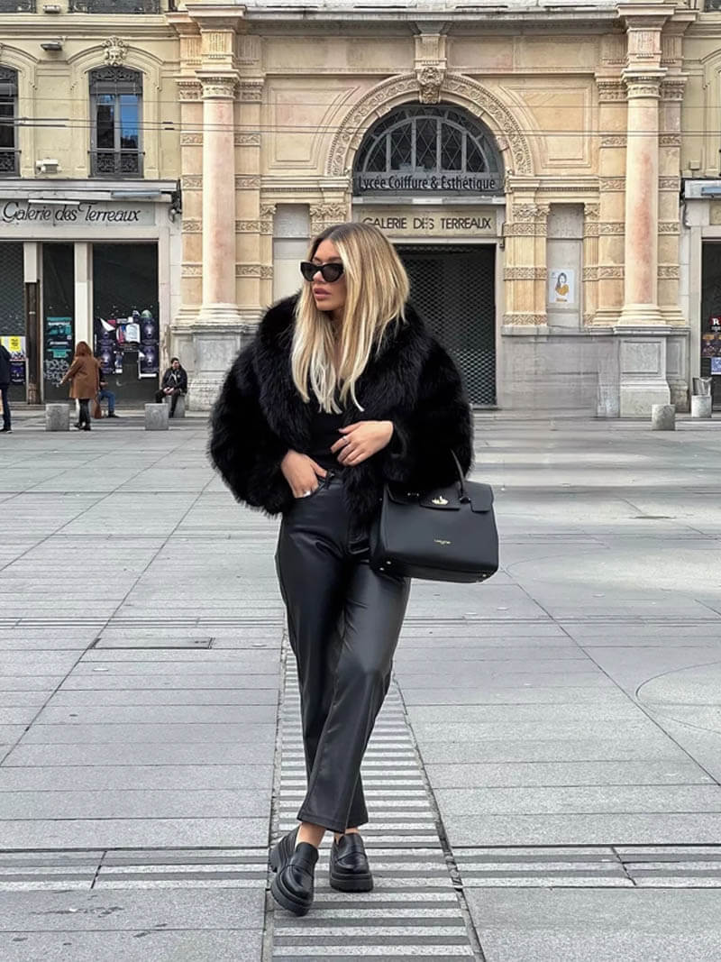 Kacob | Women's Faux Fur Coat – Stand Collar Relaxed Winter Coat