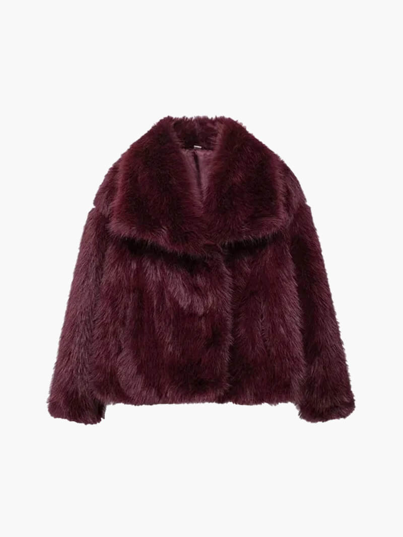 Kacob | Women's Faux Fur Coat – Stand Collar Relaxed Winter Coat