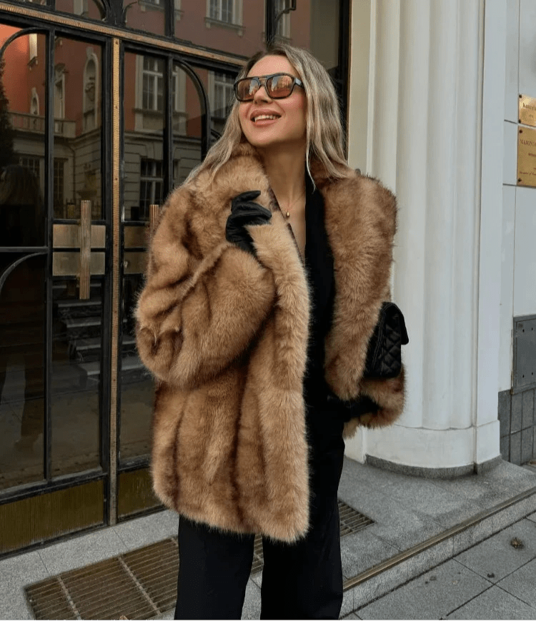 Kacob | Women's Faux Fur Coat – Turn-Down Collar Winter Coat