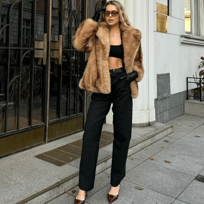 Kacob | Women's Faux Fur Coat – Turn-Down Collar Winter Coat