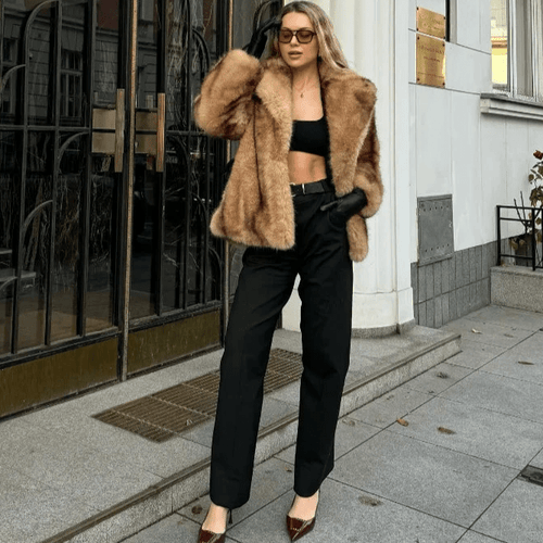 Kacob | Women's Faux Fur Coat – Turn-Down Collar Winter Coat