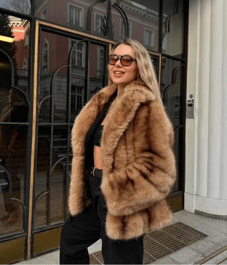 Kacob | Women's Faux Fur Coat – Turn-Down Collar Winter Coat
