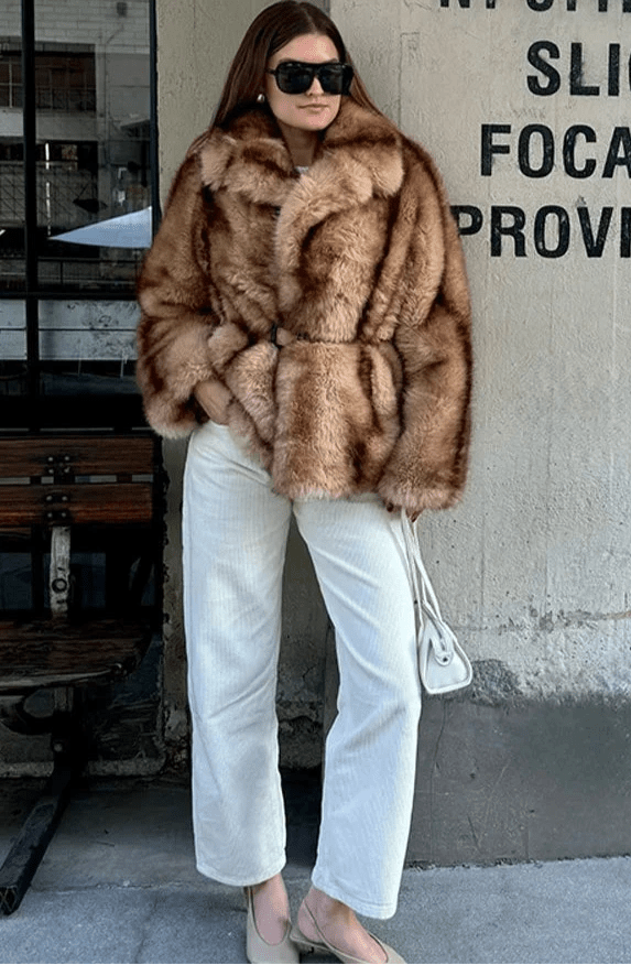 Kacob | Women's Faux Fur Coat – Turn-Down Collar Winter Coat
