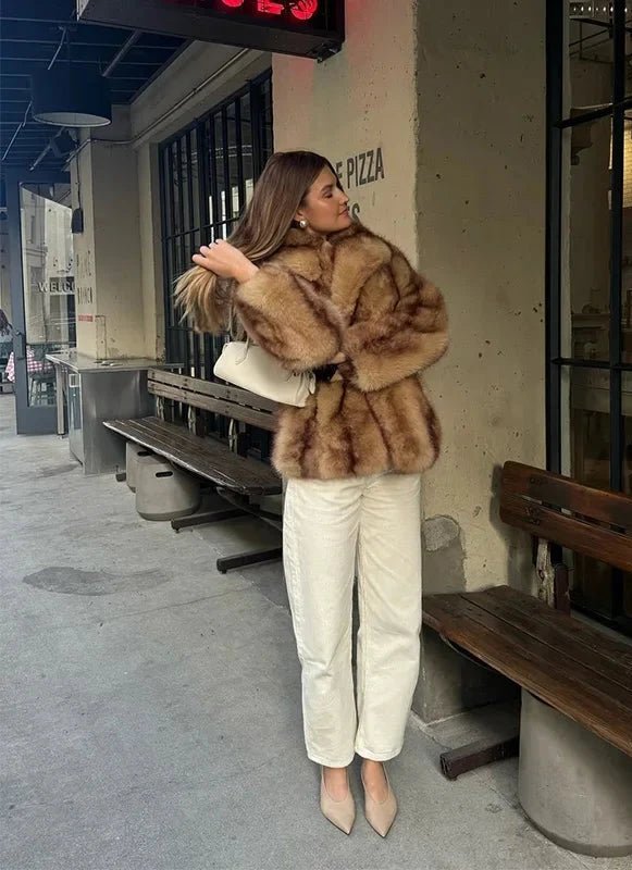 Kacob | Women's Faux Fur Coat – Turn-Down Collar Winter Coat