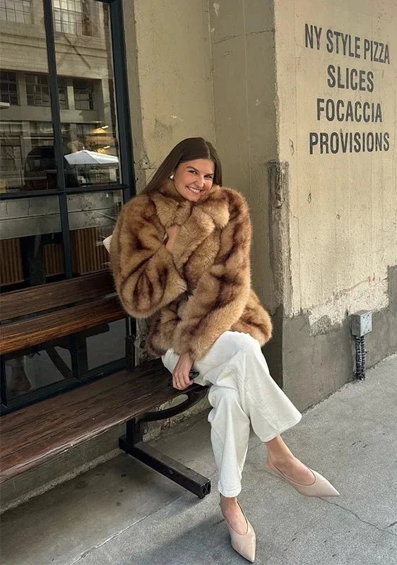 Kacob | Women's Faux Fur Coat – Turn-Down Collar Winter Coat