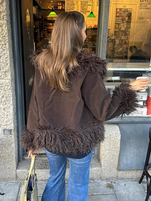 Kacob | Women's Faux Fur Coat – Vintage Lapel Open Front Fluffy Jacket