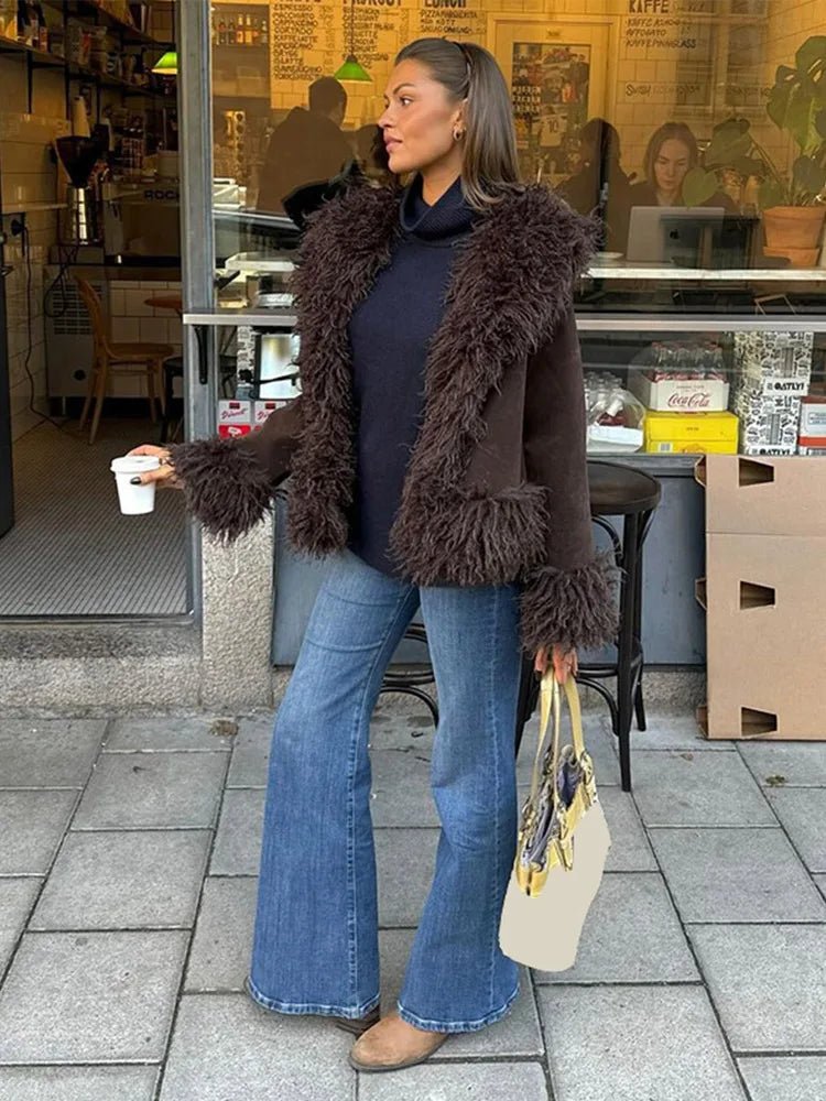Kacob | Women's Faux Fur Coat – Vintage Lapel Open Front Fluffy Jacket