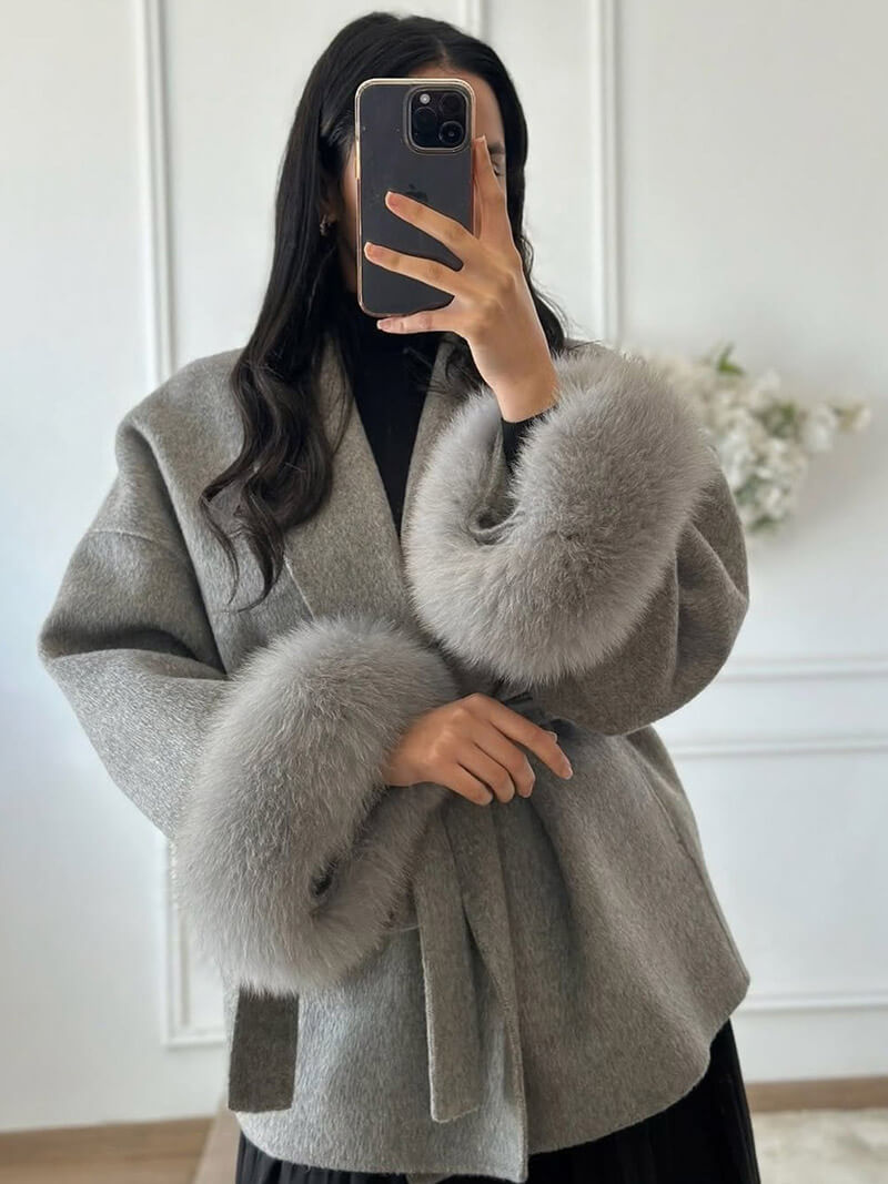 Kacob | Women's Faux Fur Coat with Statement Cuffs – Winter Fur Coat for Women