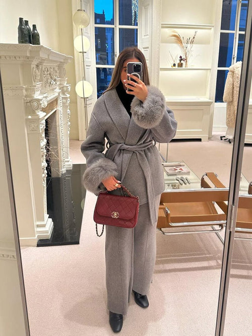 Kacob | Women's Faux Fur Coat with Statement Cuffs – Winter Fur Coat for Women