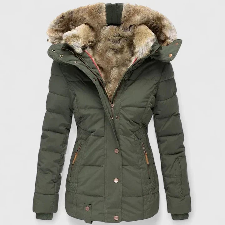 Women's Faux Fur Lined Hooded Padded Coat – Fitted Quilted Winter Parka