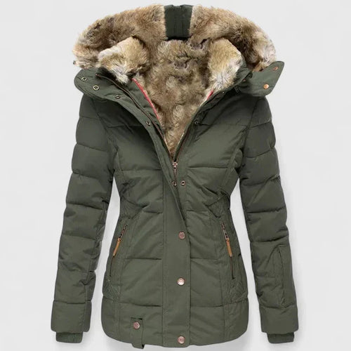 Women's Faux Fur Lined Hooded Padded Coat – Fitted Quilted Winter Parka