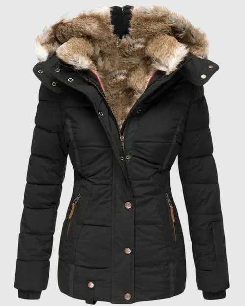Women's Faux Fur Lined Hooded Padded Coat – Fitted Quilted Winter Parka