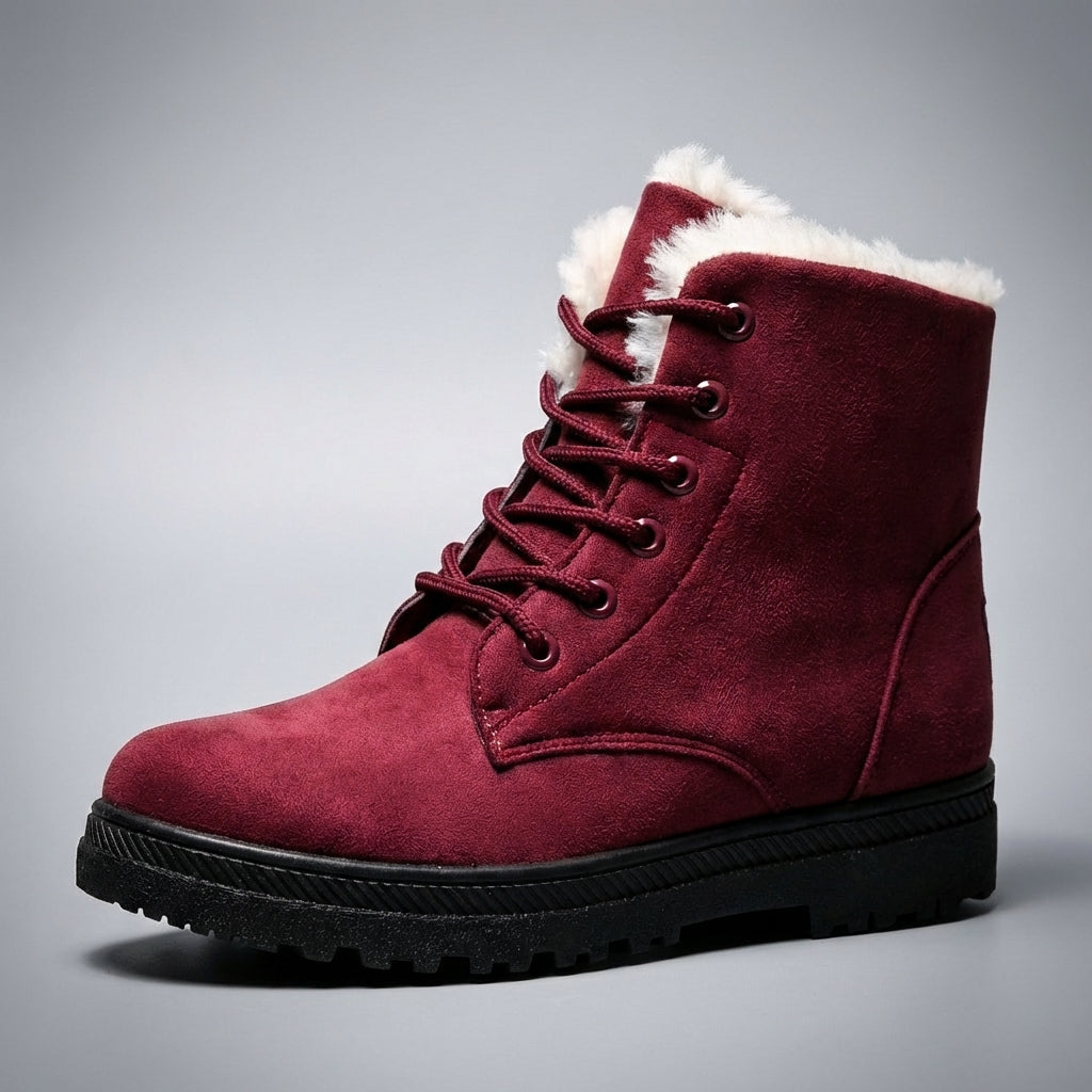 Women's Faux Fur Lined Lace Up Winter Boots – Suede-Look Ankle Boots